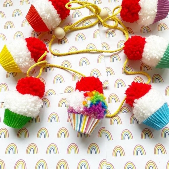 Rainbow Pride Mini Cupcake Pom Pom Garland Decor - Picture 3 of 9